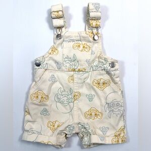 DISNEY Baby Boys' The Lion King Printed Off-White Denim Shortalls Size 3-6M